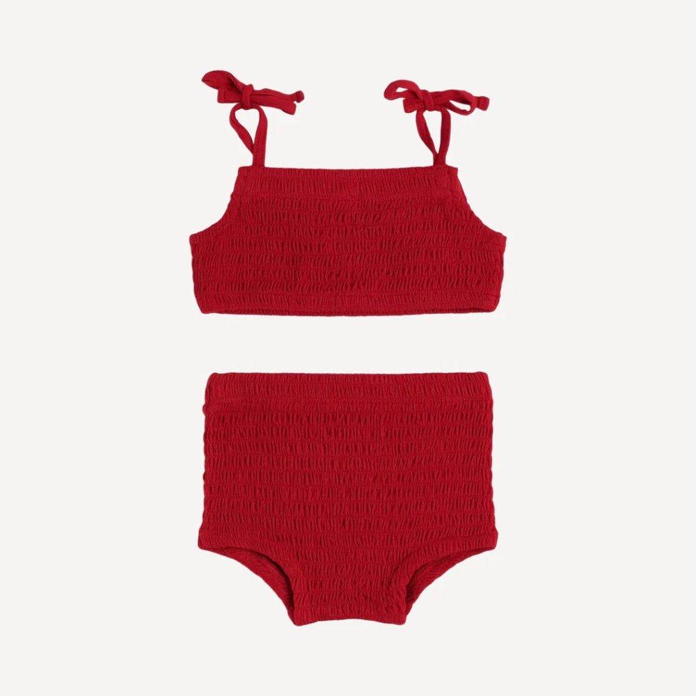 NWT Kate Quinn 2 Piece Smocked Sun Suit Lava Red 0-3m Bamboo